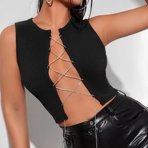 SHEIN black rhinestone lace up top